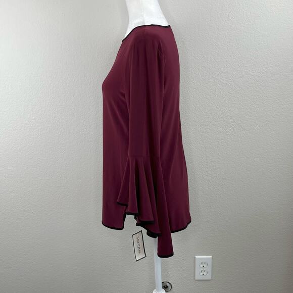 Sam & Jess Maroon Wine Contrast Trim Round Hem Bell Sleeve Blouse Top Small NWT - Picture 9 of 16